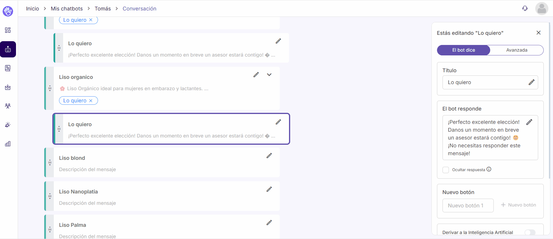 Edicion de texto chatbot
